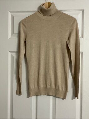Banana Republic Beige Cotton-Feel Turtleneck Sweater